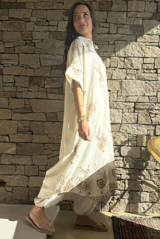 Yara Paisley Embroidered Shirt Dress White